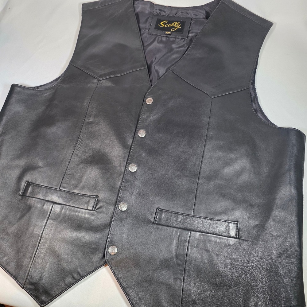 SCULLY Men's XXL Black Leather Western Vest Cowboy Biker Rockabilly